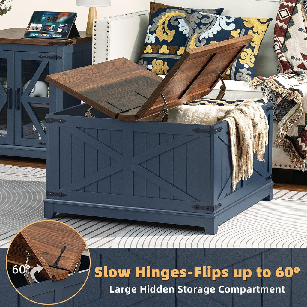 Joaxswe Farmhouse Coffee Table Set of 3, Furniture Set, Coffee Table with Hidden Storage Organizer and Nightsand 3-Piece Set, Large Country Natural Center Table Set for Living Room,Office, Home