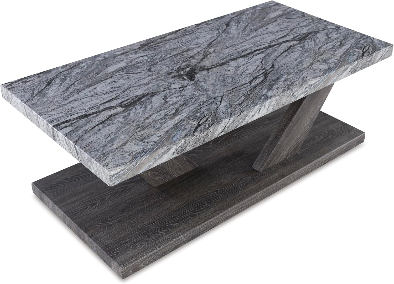 Signature Design by Ashley Bensonale Contemporary Occasional Table Set with Faux Marble Top and Casters, Set of 3, Gray & Dark Brown