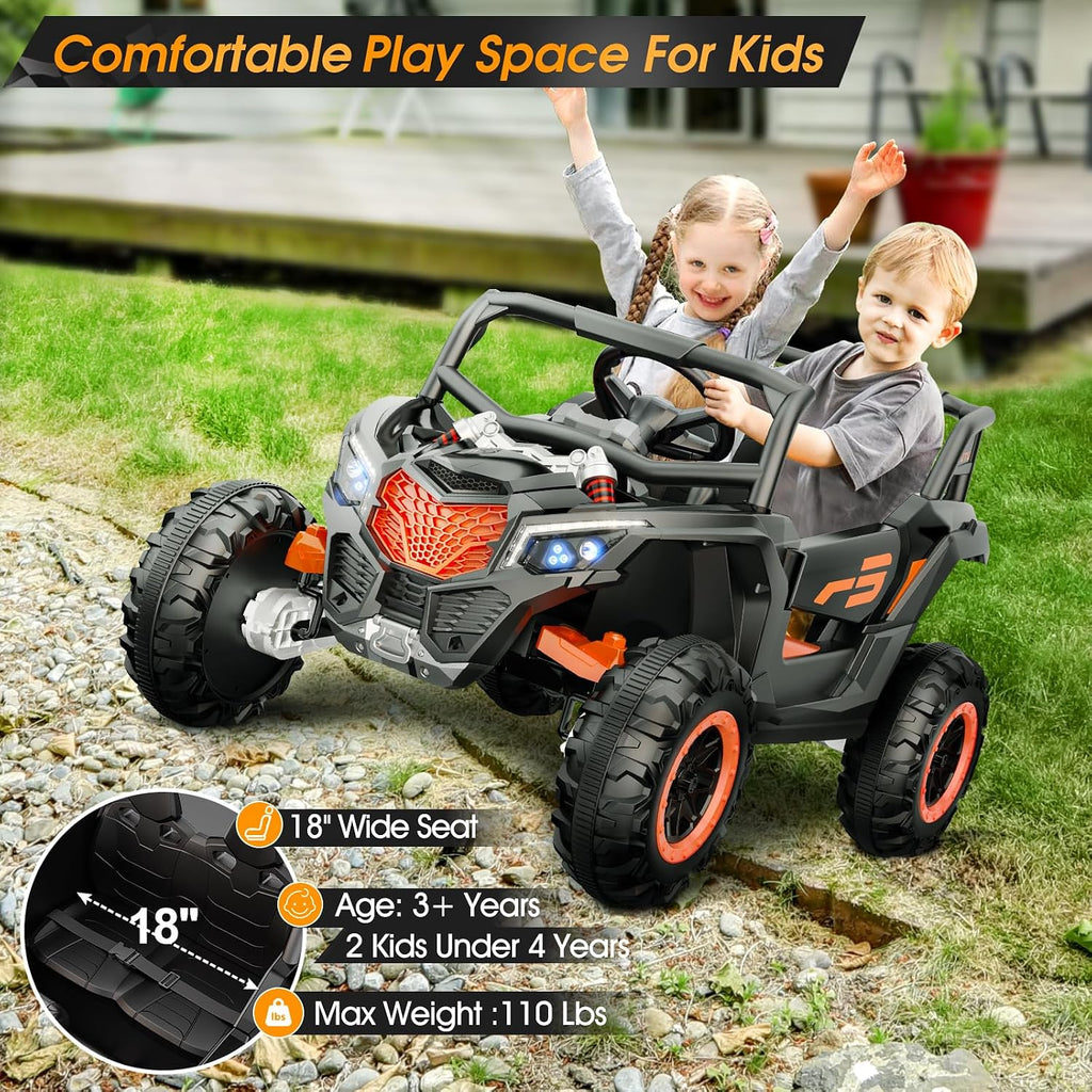 YunTopKids 2 Seater Ride On Car for Kids,12V 10AH Ride On UTV Toy,4WD Electric Car with Remote Control,4 Shock Absorbers,4 Motors, Soft Start,Music Player,Electric Cars for Kids Ages 3+,Black