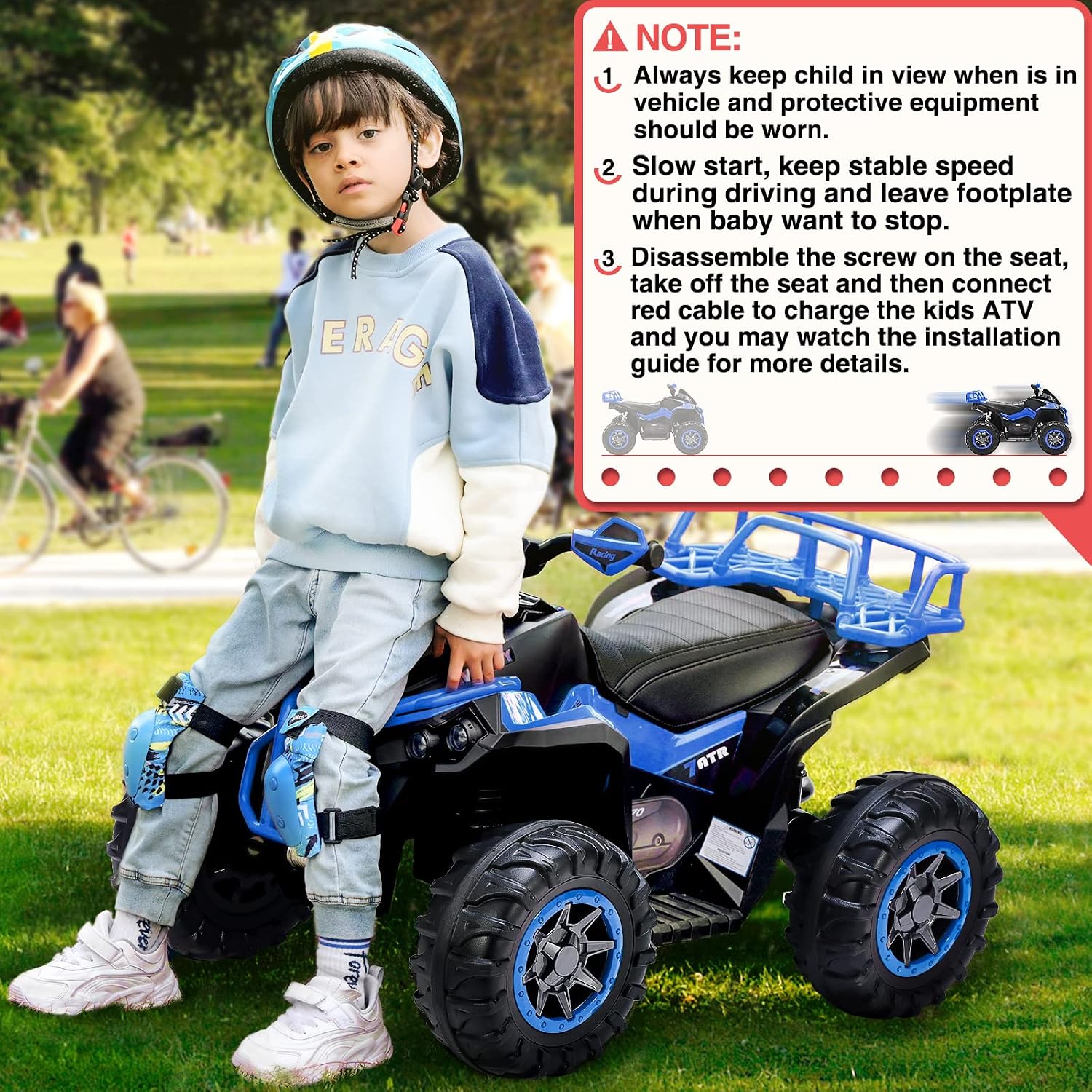 Soar Remote Control Four Wheeler for - Electirc Toddler 4 Wheeler for 3-6, Ride on ATV 12v Battery Powered, Kids Quad with LED Lights, Music, High Low Speed, USB/TF, Treaded Tires, Blue