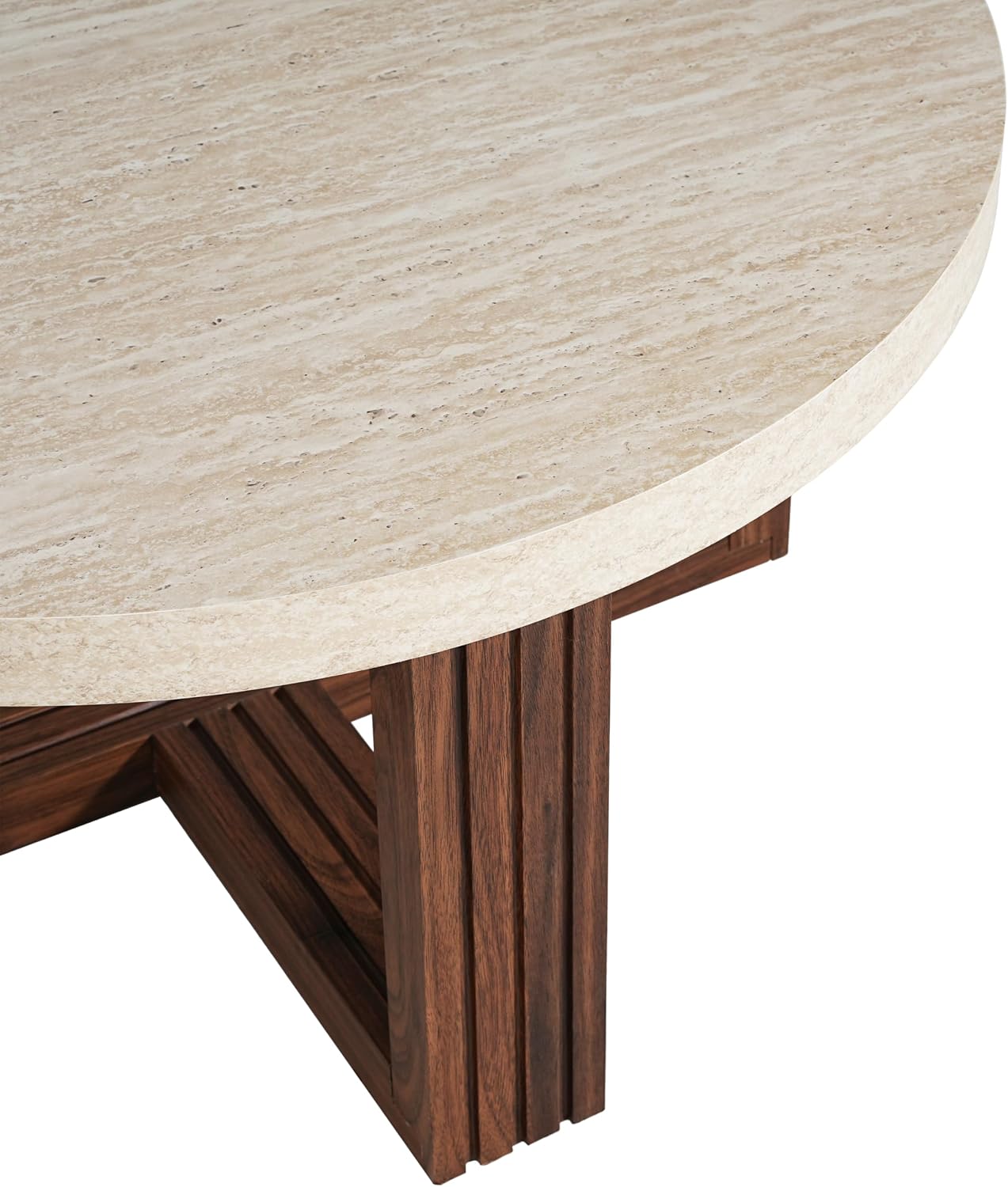 Christopher Knight Home Yone 31.5'' Modern Round Coffee Table for Living Room Furniture/Apartment, Side Table with Marble Pattern Top, Wooden End Table with Cross Metal Base, Brown + Beige