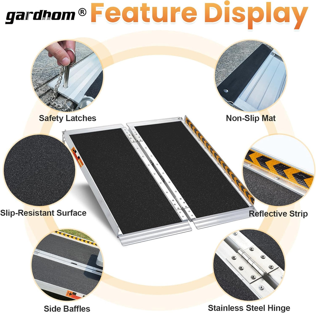 gardhom Bundle 3FT 5FT Ramp for Wheelchair for Home Steps 800Lbs Load Capacity Anti-Slip Aluminum Portable Folding Handicap Ramp for Home Entrance Threshold Doorways Stairs Curbs Scooter