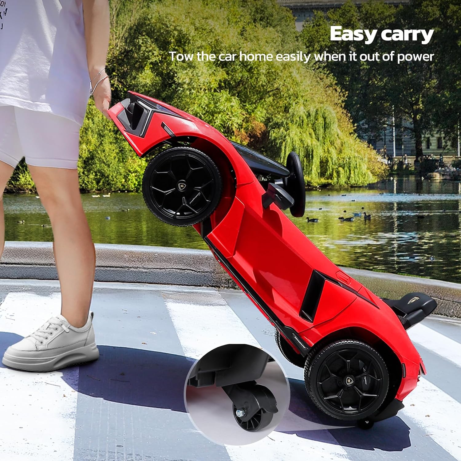 ELEMARA Kids Lamborghini Electric Cars with Scissor Doors, Remote Control Battery Kids Car, 12V Ride On Car for Toddlers with LED Light,Bluetooth,MP3 Player and Wide Seat, Deep Red
