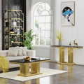 Faux Marble Coffee Table Set Living Room Table Set, Modern Rectangular End Table Console Table with Faux Marble Top Stainless Steel Base for Home Office