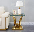 Modern Glass End Table Small Side Table with Gold Gorgeous Stainless Steel Base Square Glass Nightstand End Table Small Bedside Table Couch Sofa Table for Living Room Bedroom