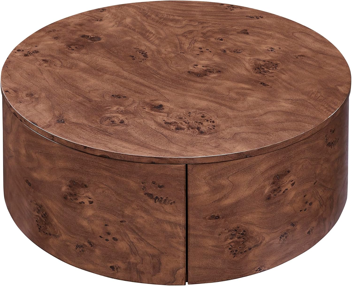 Flieks Burl Wood Rotating Coffee Table with 2 Drawers, 360° Rotating Top, Walnut, 28.4'