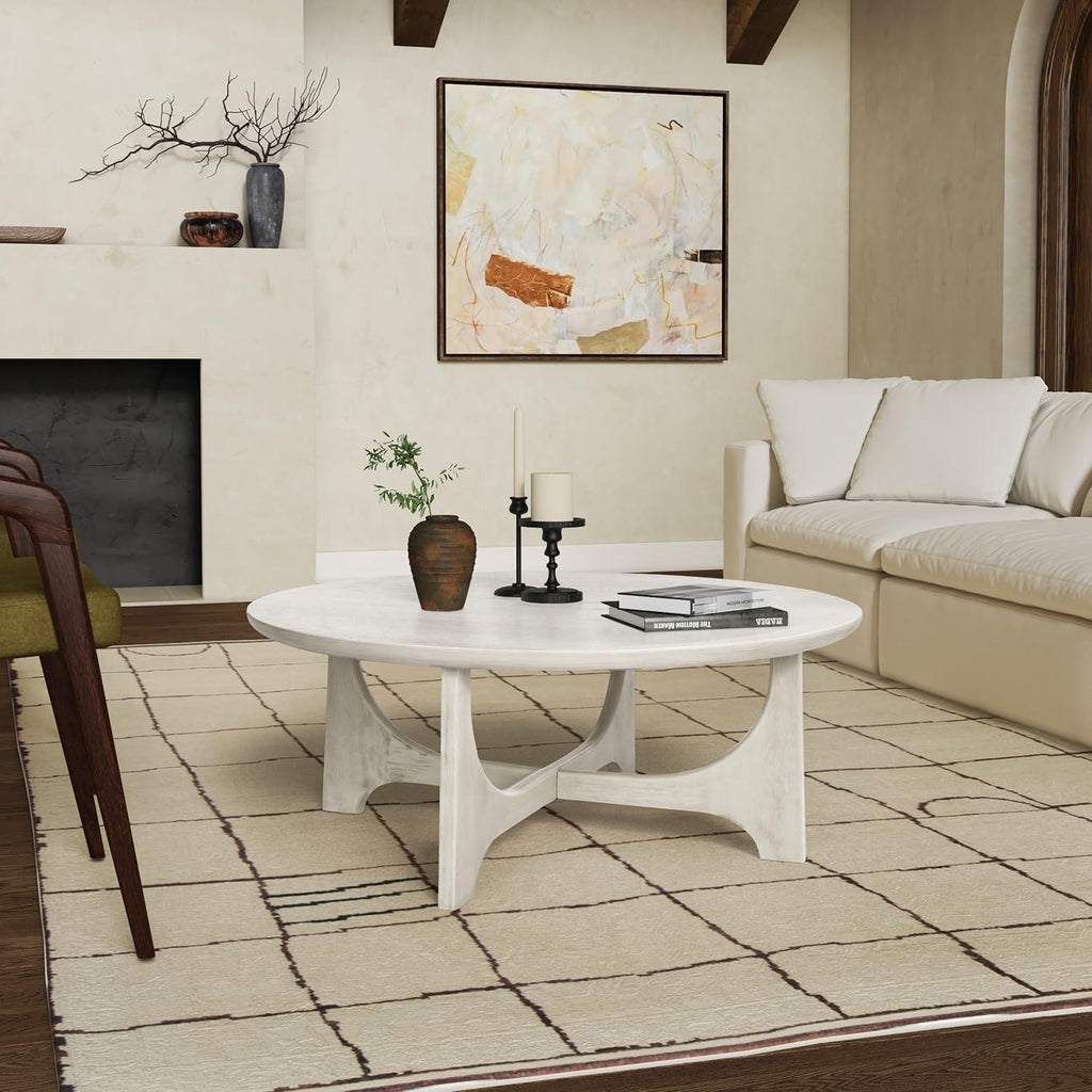 SAFAVIEH Furniture - Sasha Wood Coffee Table - White Washed - Wood - Modern Round Design - Ideal for Living Room, Family Room, Lounge, 40'W x 40'D x 17.5'H (SFV2128A)