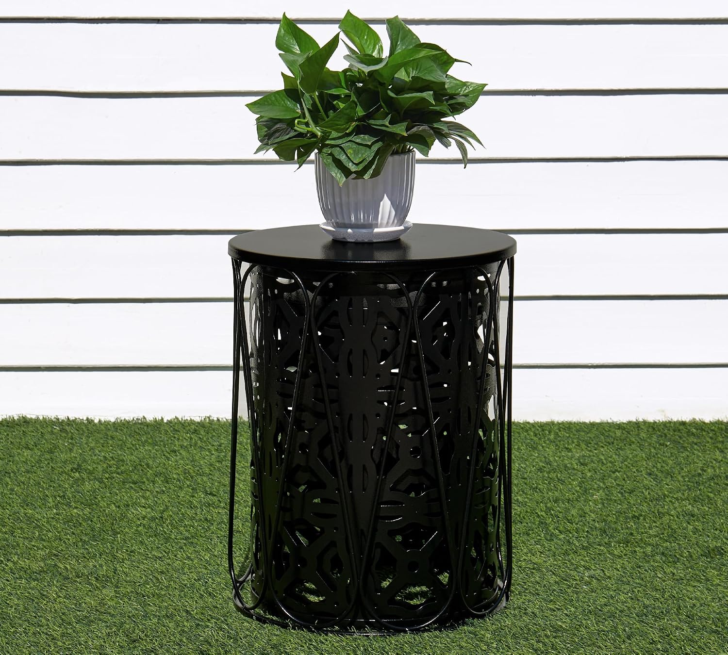 HFHOME Set of 3 Metal Outdoor Side Table, Nesting Round Coffee Table for Indoor Outdoor, Heavy Duty End Tables Plant Stand Living Room Garden Stool - Black