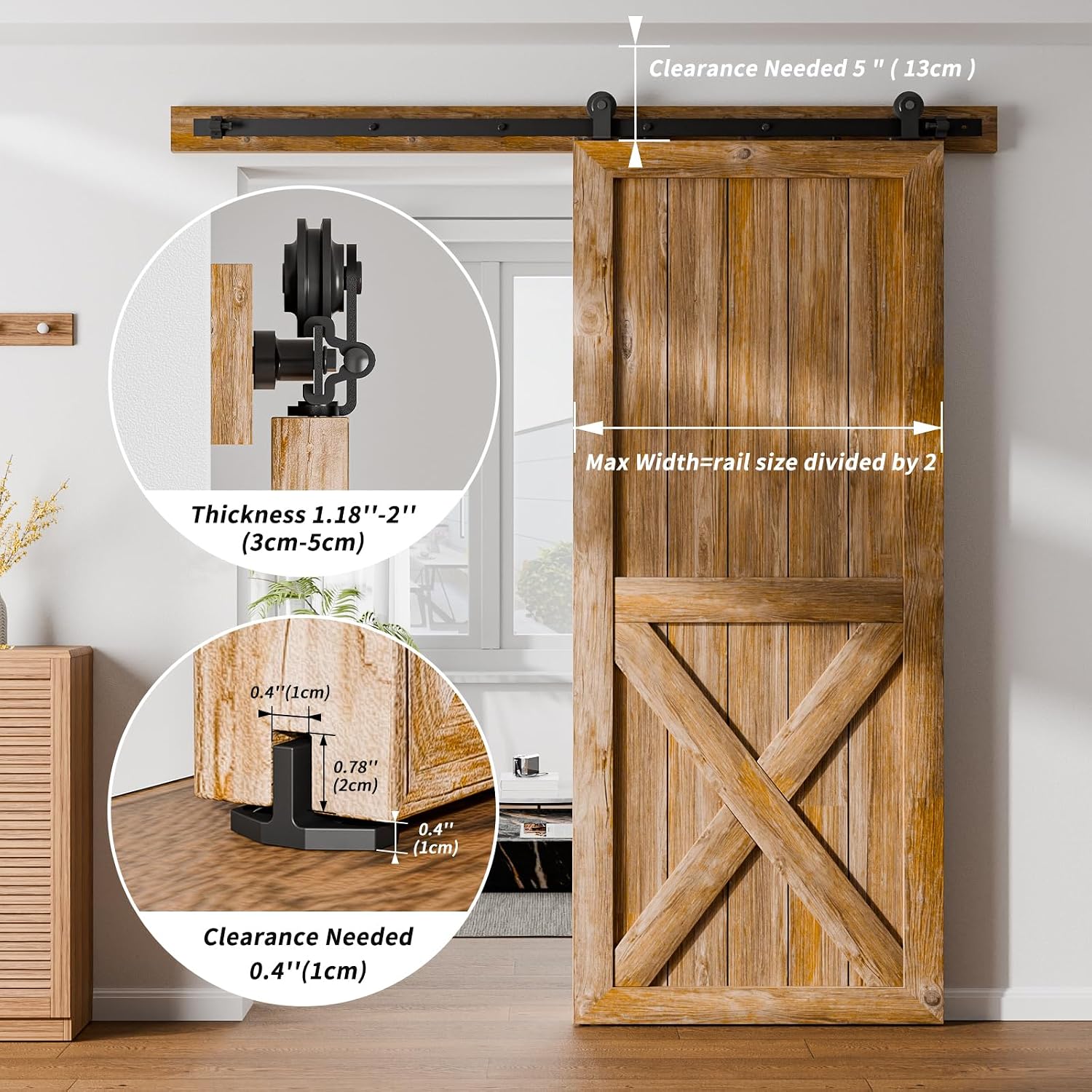 14FT Sliding Barn Door Hardware Kit for Single Door Easy to Install Smoothly and Quietly Barn Door Track Fit 84' Wide and 1 3/8' - 2' Thickness Single Wood Door Black (T Shape)