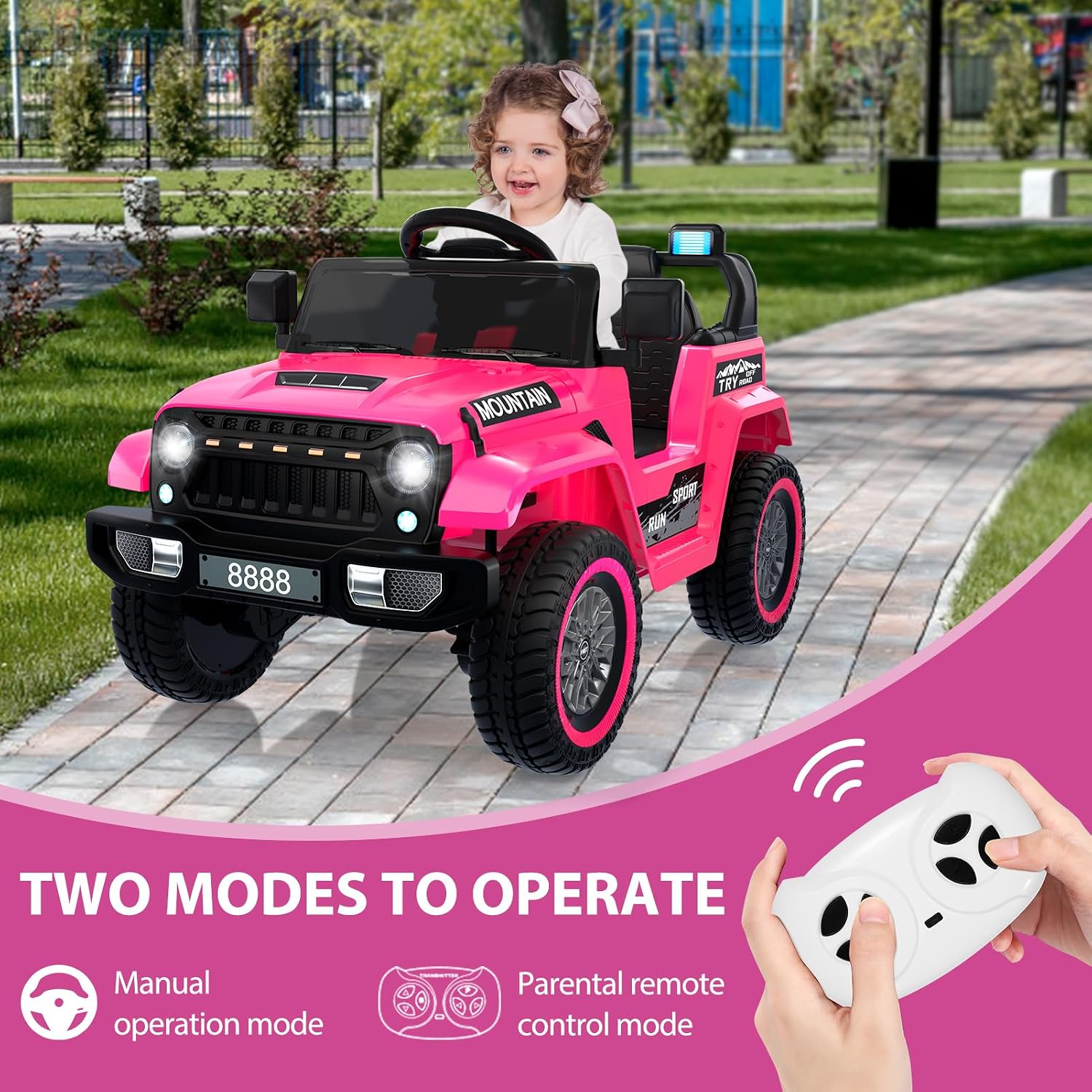 Garvee 12V Kids Ride On Truck Car, Battery Powered Electric Vehicles with Remote Control, Spring Suspensions, 3 Speeds, LED Lights, Music, MP3, Ride On Toy Car for Children Toddles Boys Girls, Pink