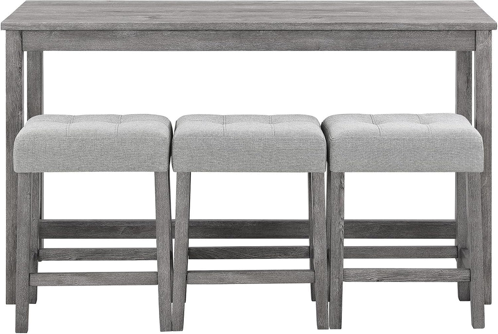 Merax 4 Piece Bar Table Set with Power Outlet,Industrial Breakfast Dining Table and Chairs Set with 3 Padded Stools,for Living Room,Game Room(Gray)
