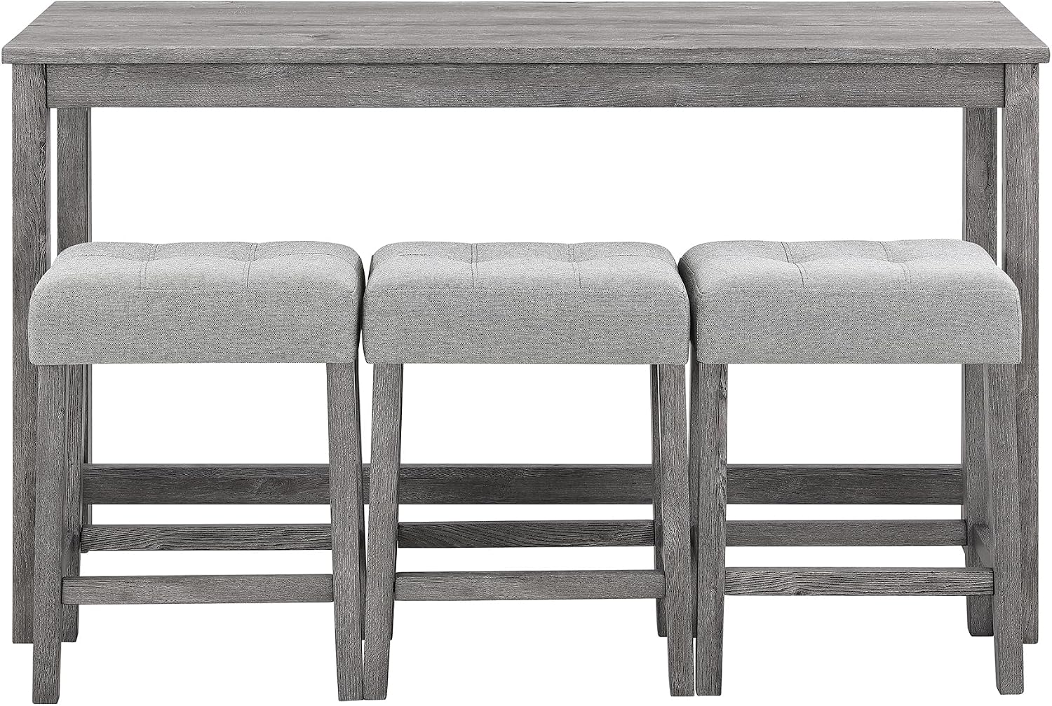 Merax 4 Piece Bar Table Set with Power Outlet,Industrial Breakfast Dining Table and Chairs Set with 3 Padded Stools,for Living Room,Game Room(Gray)