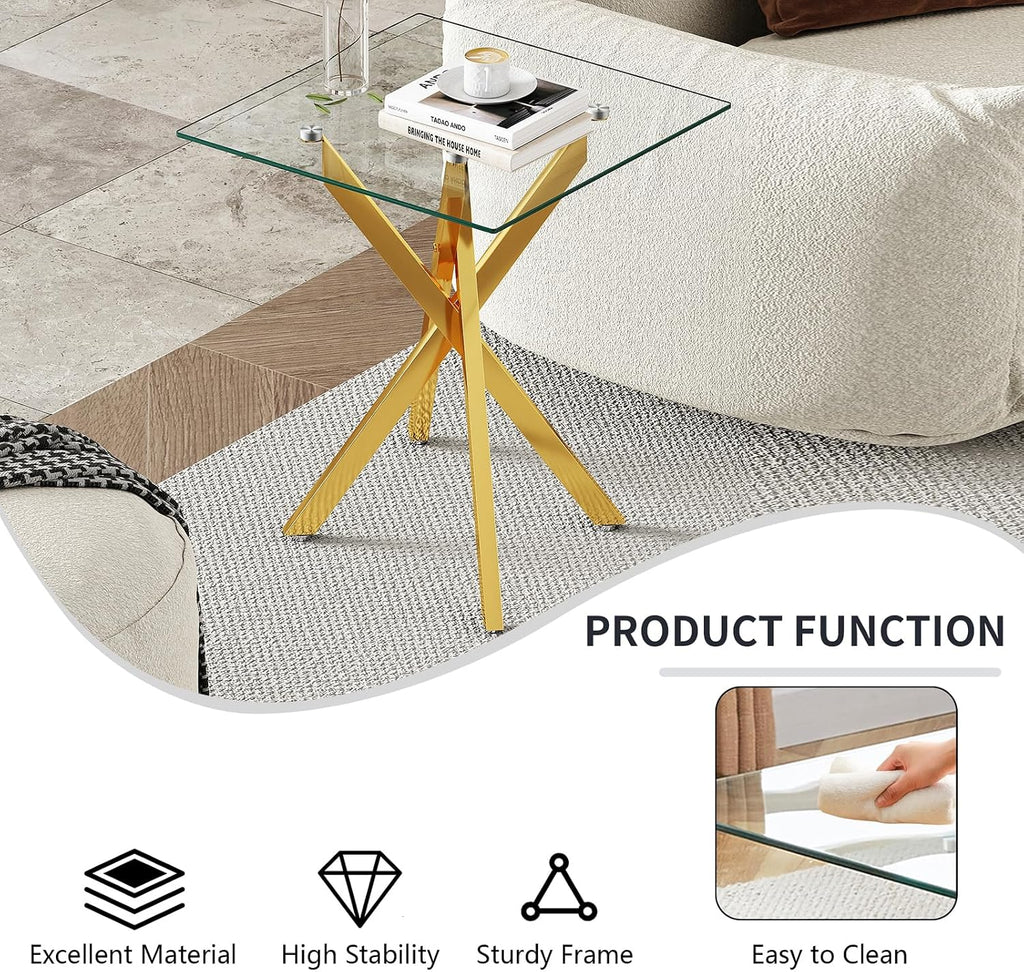 Glass 3 Piece Living Room Table Set,Glass Coffee Table and End Table Sets,Accent Table Sofa Table Sets with X-Designed Metal Legs and Tempered Glass Tabletop for Living Room Furniture (3, Gold)