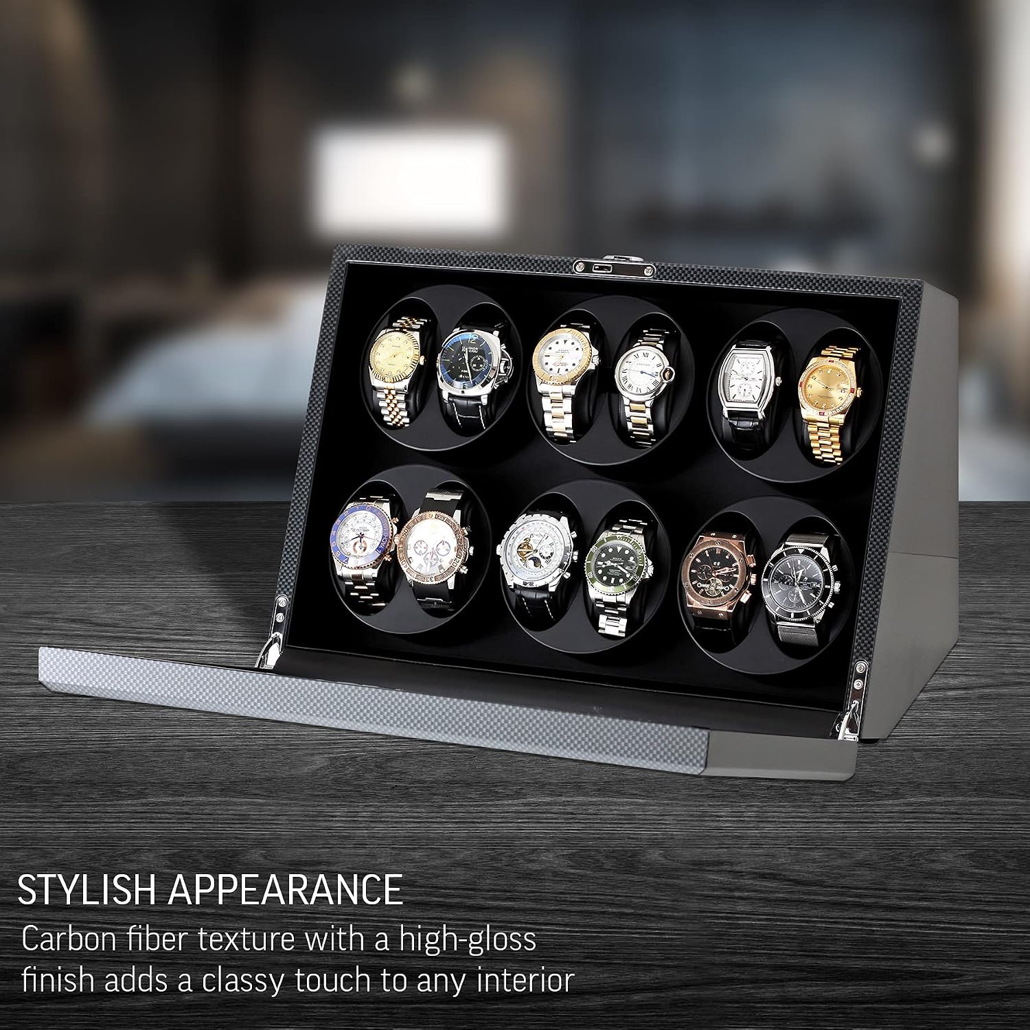 12 Watch Winder for Automatic Watches with Motor-Stop and Battery Option