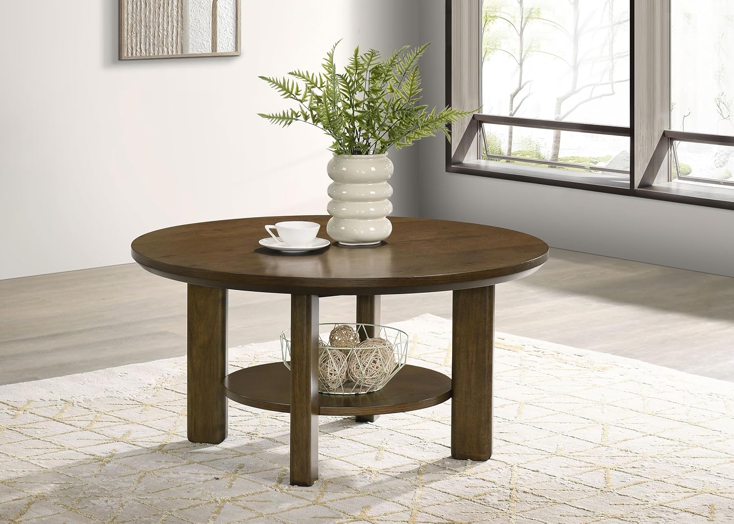 Coaster Home Furnishings - Ottowa - Wood - Round Coffee Table with Open Shelf, Sculpted Legs and Transitional Style - Living Room - Brown - 706308