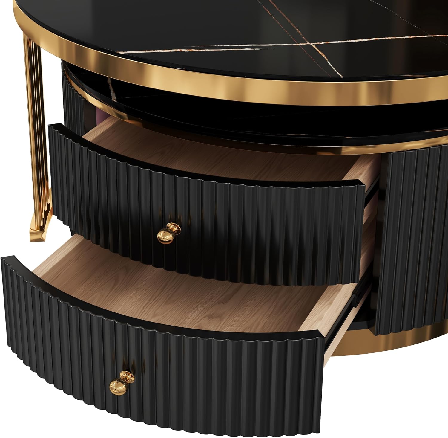 Modern 2 Pieces Round Nesting Coffee Table with Drawers(Black,27.6'+23.6')