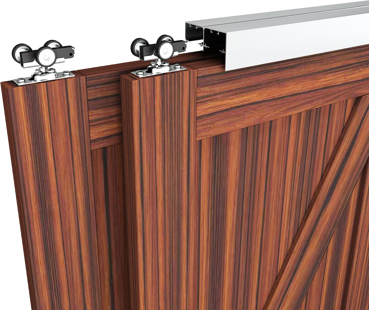 Heavy Duty Double Bypass Sliding Closet Door Track Kit Hardware 96'/8FT Aluminium Alloy Track Rail Set,for 2 Door System,Smoothly and Quietly,Silver