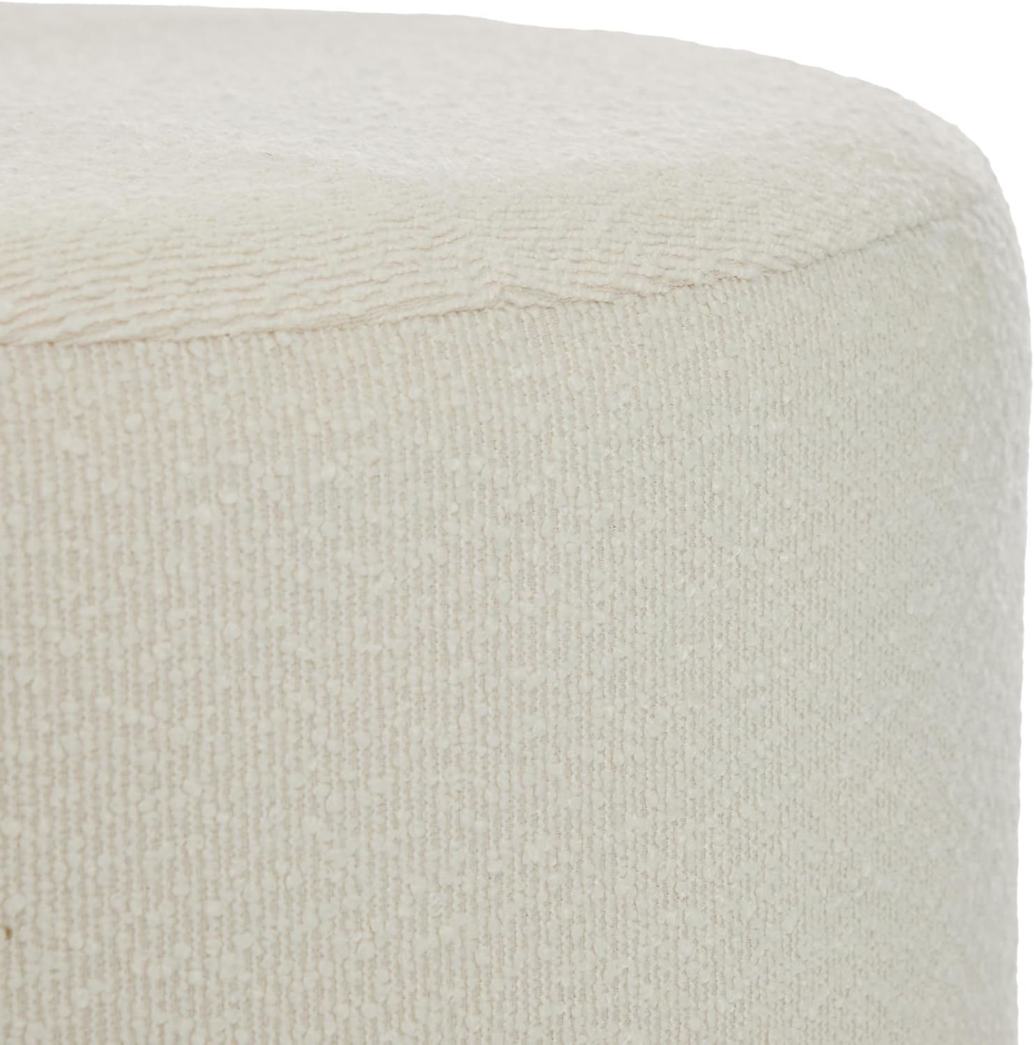 Christopher Knight Home Monroe Boucle Upholstery Round Ottoman, Living Room Sofa Ottoman with Wood Frame, Accent Small Foot Stool, Round Coffee Table, No Assembly Needed, Beige + Dark Walnut