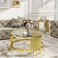 Round Glass Coffee Table Modern Living Room Table, 35.43' Gold Stainless Steel Leg Clear Tempered Glass, Circle Sofa Center Table Furniture for Home Apartment Office, Gold