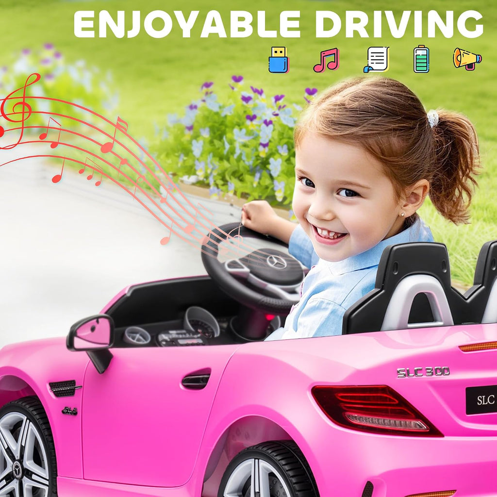 Aosom Mercedes SLC 300 Licensed 12V Ride On Car for Kids with Remote Control, 2 Speeds, Battery Powered Kids Electric Car with Music, Lights, Suspension for 3-6 Years Old, Pink