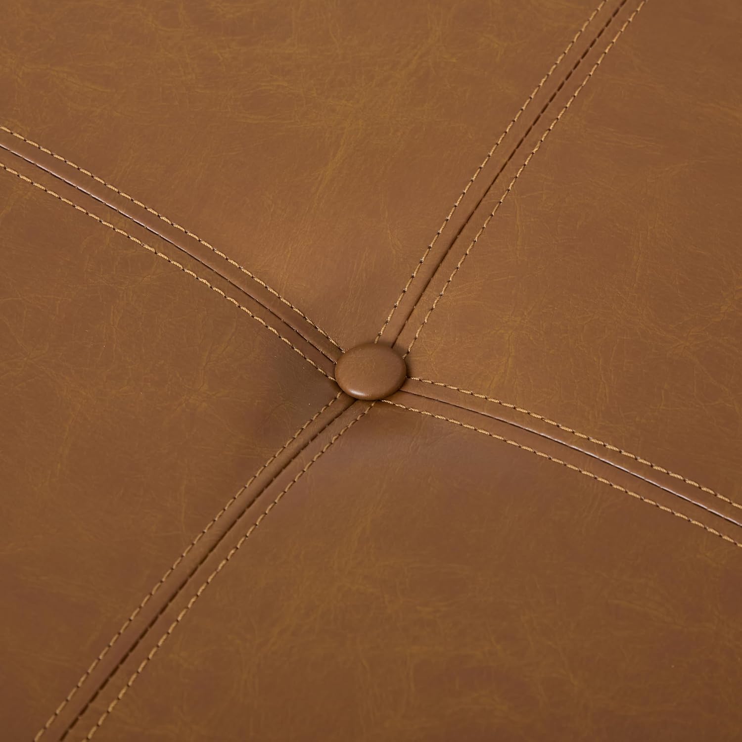 Christopher Knight Home Ladin Modern Round Ottoman Coffee Table, Faux Leather Cocktail Ottoman for Living Room Sofa, Entryway Comfortable Footstool, Wooden Ottoman Foot Rest, Light Brown+Walnut