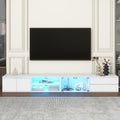 Virubi TV Stand with Faux Marble Tabletop for TVs Up to 105', Modern Media Console with APP Controlled LED & Tempered Glass Doors, Entertainment Center with Drawers for Living Room, White