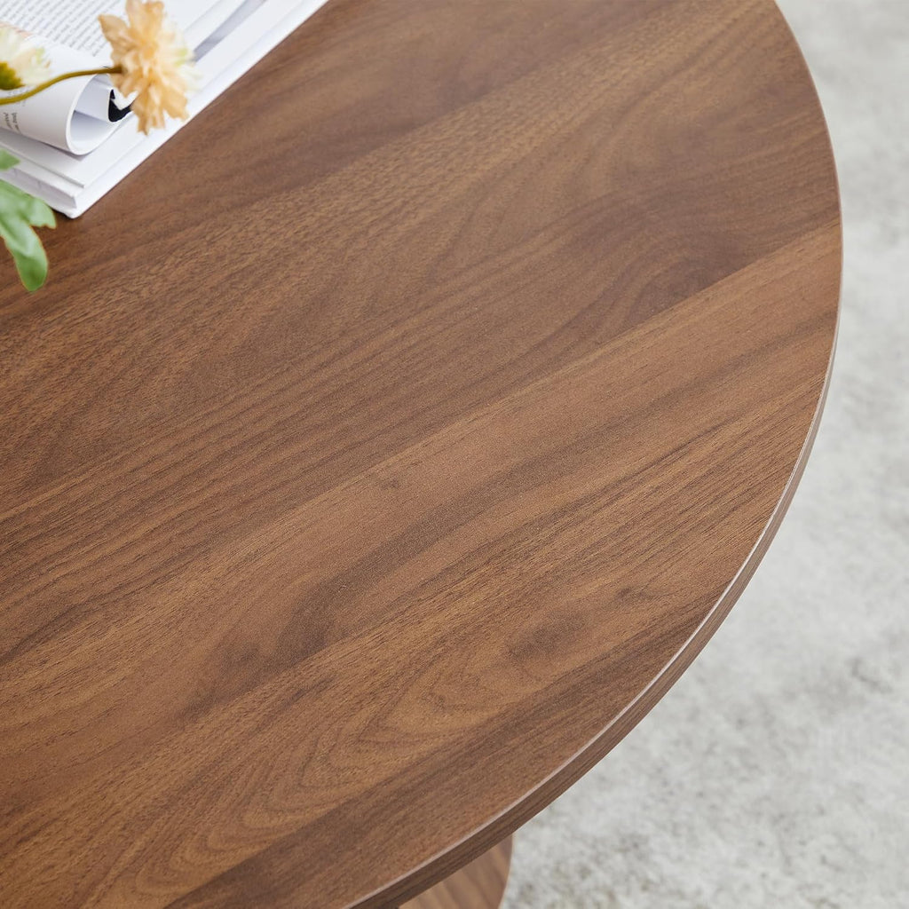Round Coffee Table, Modern Farmhouse Wood Circle Center Table with Pedestal Base for Small Space, Living Room, Apartment, Walnut