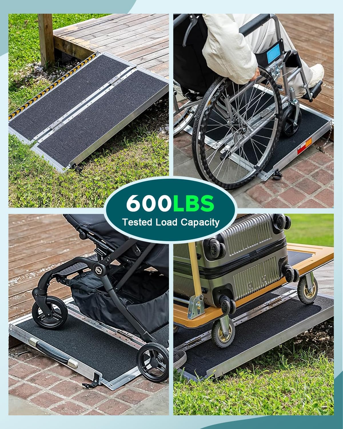SCITOO 10ft Multifold Wheelchair Ramp Non-Skid for Steps Home Doorways | Multifold Wheelchair Ramp 10ft Non Skid Threshold Ramp Aluminum Foldable Mobility Scooter Ramp