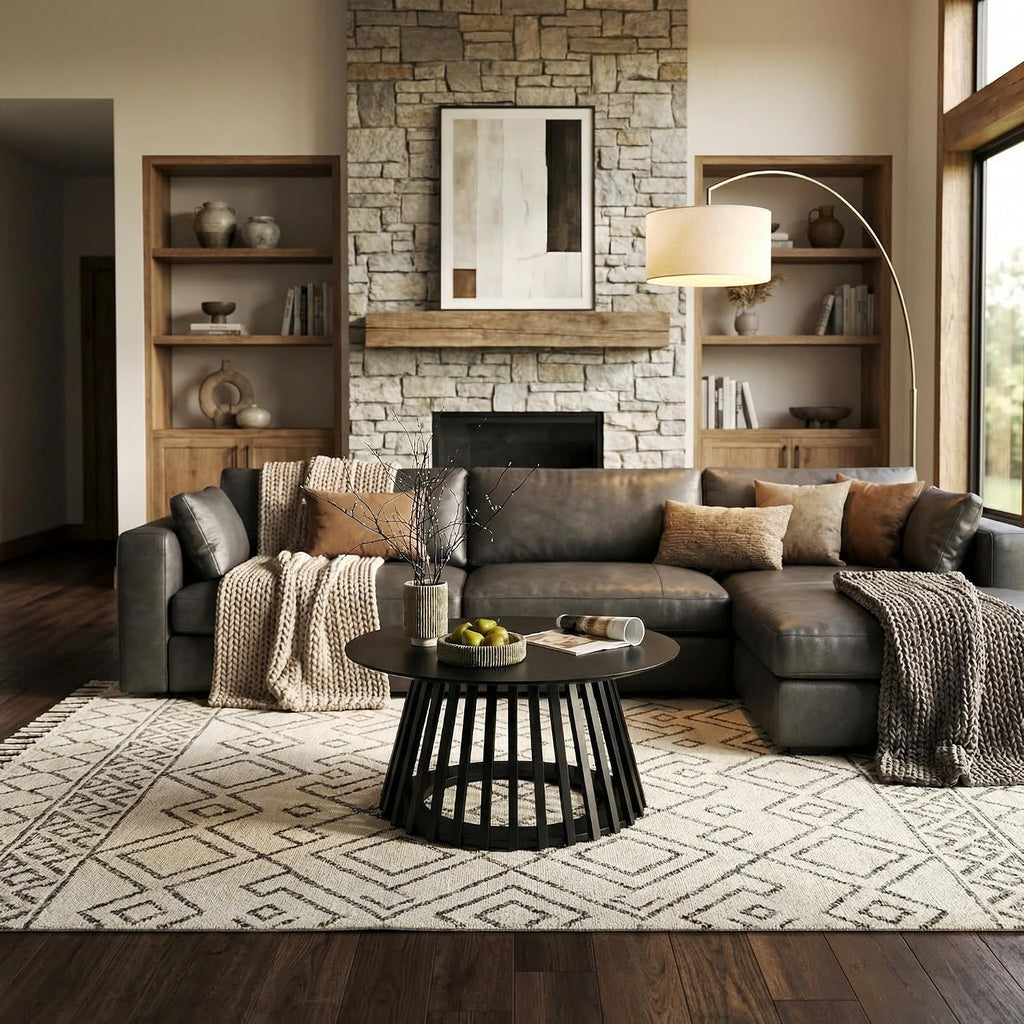 HNY Modern Black Round Coffee Table for Living Room, Mid Century Wood 31.5' Circle Small Center Table with Wooden Fluted Base for Home Small Space, Bedroom, Apartment, Studio
