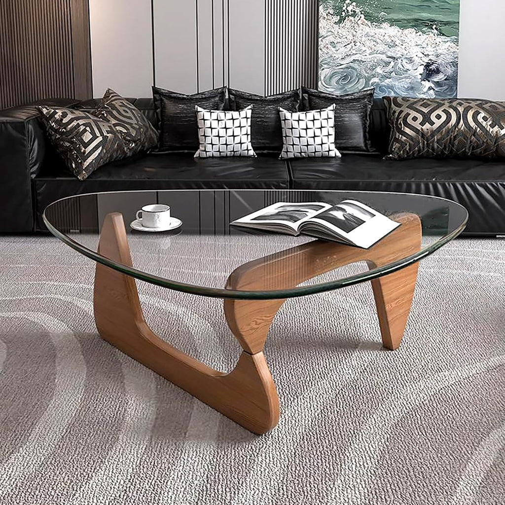 Glass Coffee Table, Mid Century Modern Coffee Table, Coffee Table for Living Room Center Table Suitable for Bedroom Living Room Reception Office Tables (Walnut/Transparent, Large)