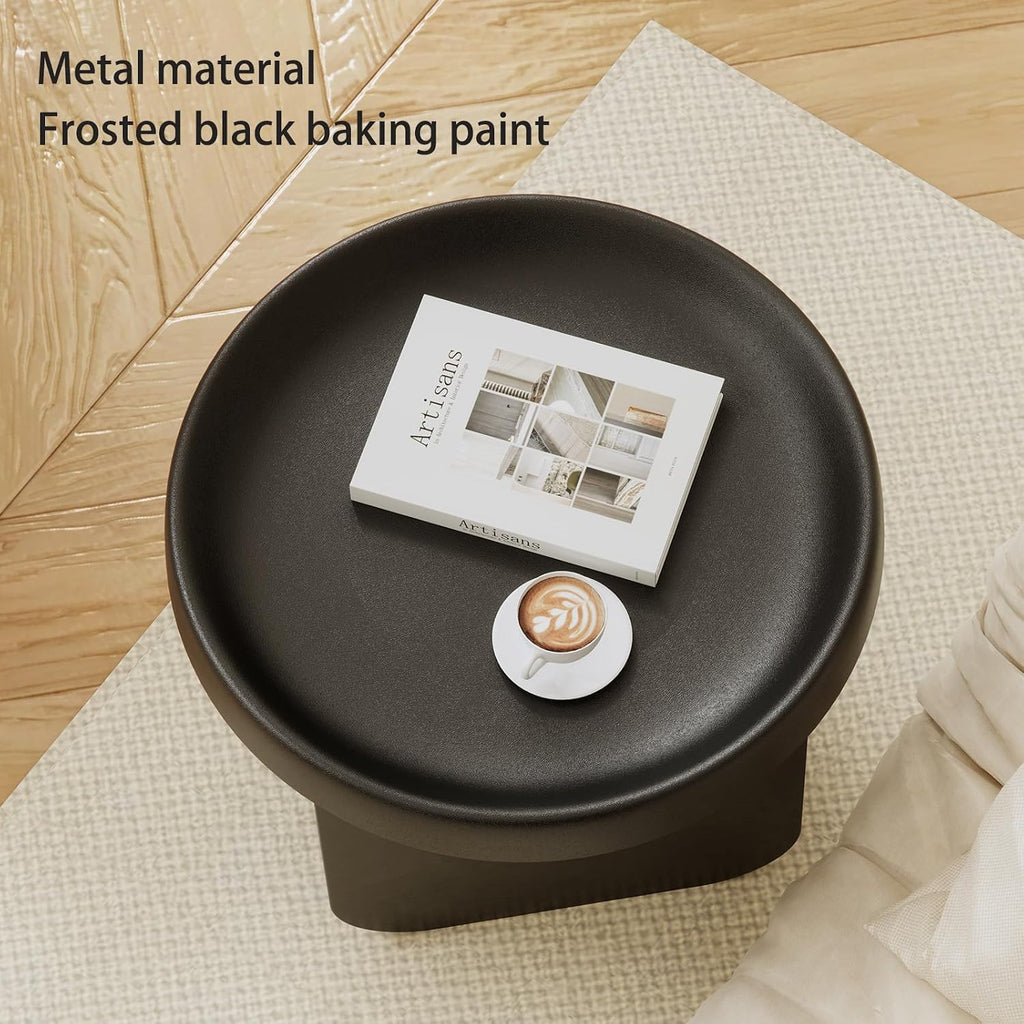 Round Side Table, Modern end Table,Small Metal Coffee Table,Unique Circle Accent Table for Living Room,Bedroom (Black, Small Circle：19.3 x 19.7（in）)