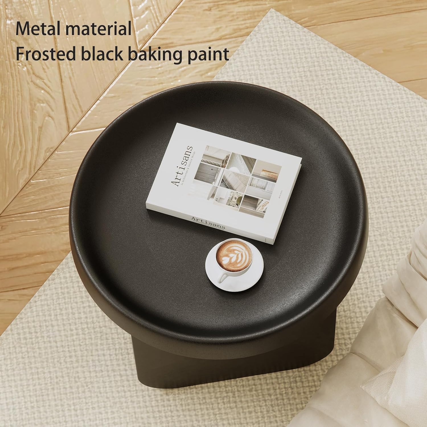 Round Side Table, Modern end Table,Small Metal Coffee Table,Unique Circle Accent Table for Living Room,Bedroom (Black, Small Circle：19.3 x 19.7（in）)