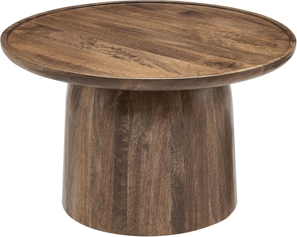 Modway Holloway 30 Inch Round Mango Wood Coffee Table in Walnut – Contemporary Circle Drum for Living Room – Mid-Century Modern Table with Solid Tabletop