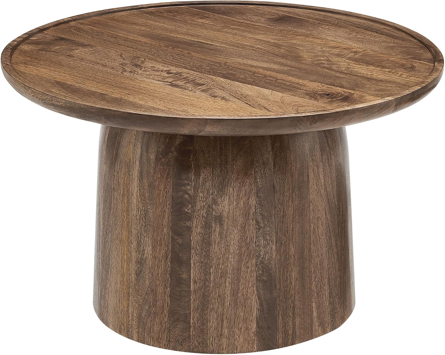 Modway Holloway 30 Inch Round Mango Wood Coffee Table in Walnut – Contemporary Circle Drum for Living Room – Mid-Century Modern Table with Solid Tabletop