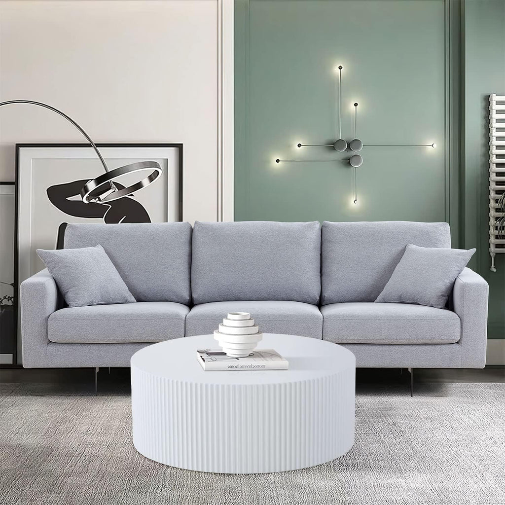 White Round Coffee Table, Modern Nesting Coffee Table End Table Set for Living Room, Wood Circle Drum Side Table, Matte White