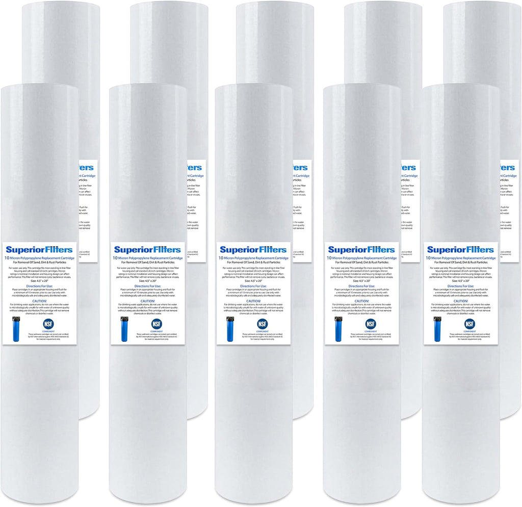 10 Micron Sediment water Filter - Whole House Water Filter Cartridge - 4.5 x 20-inch Replacement - Compatible with All Whole House Water Filter System - (20 X 4.5, 10 Count)