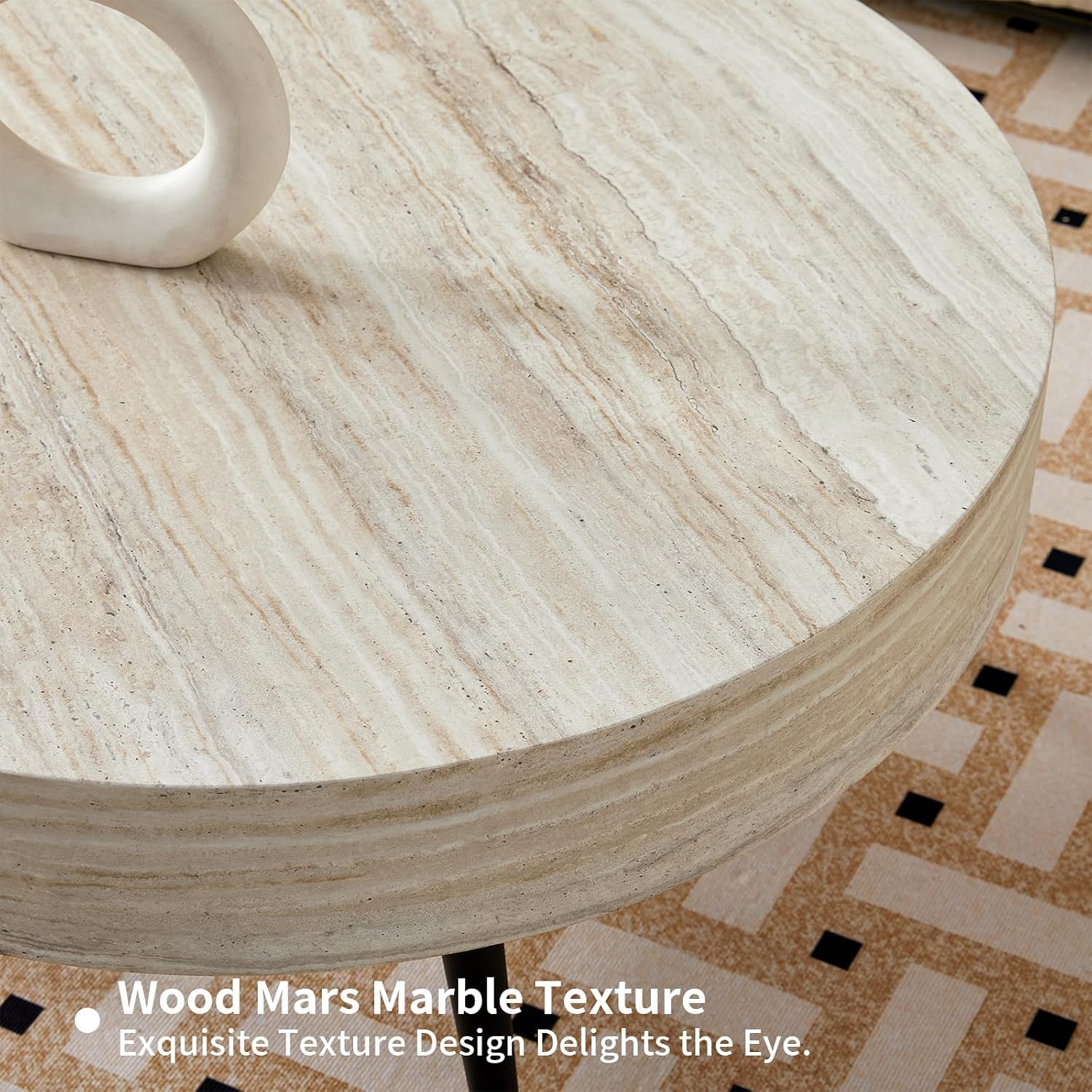 31.5' Modern Round Coffee Table,Small Coffee Tables Center Table with Metal Legs Wood Mars Marble-Patterned Tabletop for Living Room Office Apartment,Easy to Assemble, Wood Mars Marble