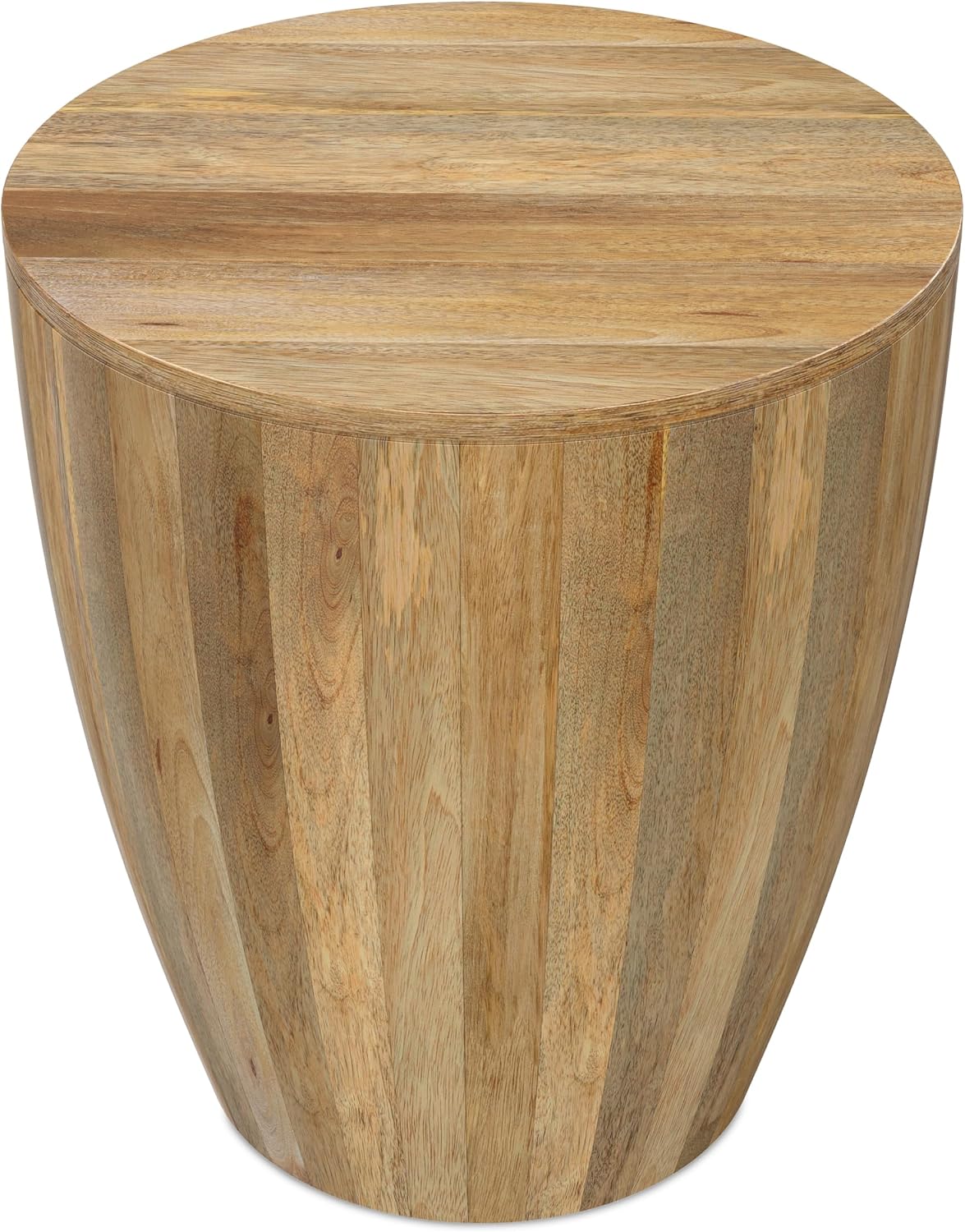 SIMPLIHOME Elmbrook End Table - 21 inch Wide Solid Mango Wood Round Drum Table with Vertical Panel Detailing in Natural, Modern Nightstand or Plant Stand for Living Room or Bedroom, Assembled