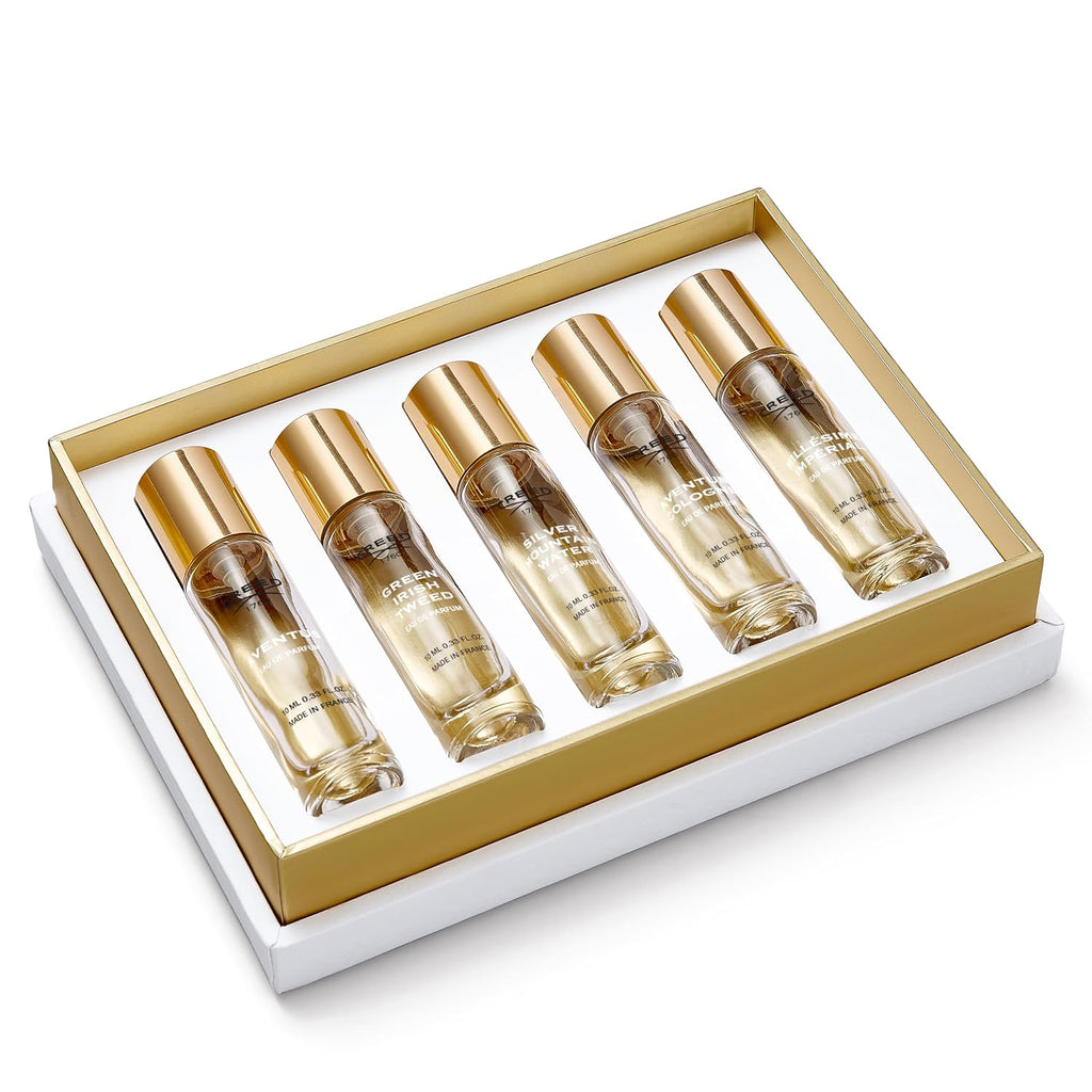 House of Creed Men's Holiday Gift Coffret Set, Features 5 Signature Perfume Scents of Aventus, Aventus Cologne, Green Irish Tweed, Millésime Impérial, and Silver Mountain Water, 5 x 10ml