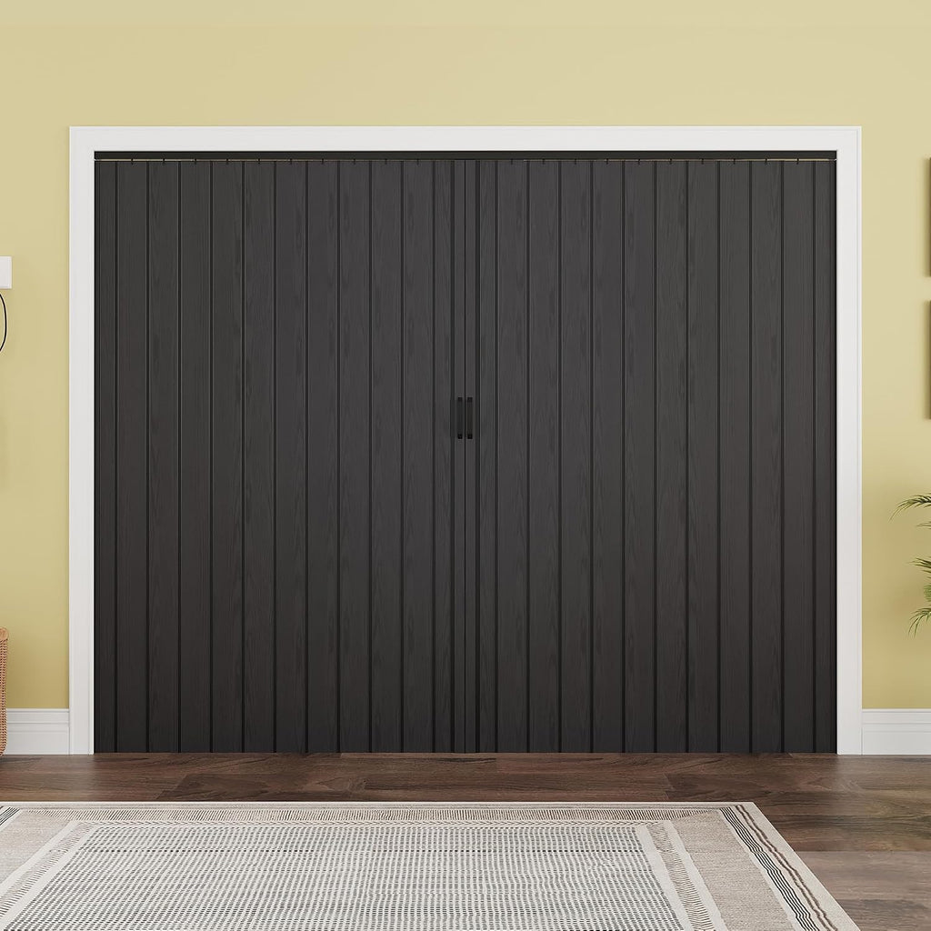 96' x 80' PVC Interior Accordion Door, Suitable for Opening Width 73'-96', Trimmable Height & Width, Room Dividers for Pantry Laundry Closet RV, Strong Magnet Folding Doors, Easy to Install, Black