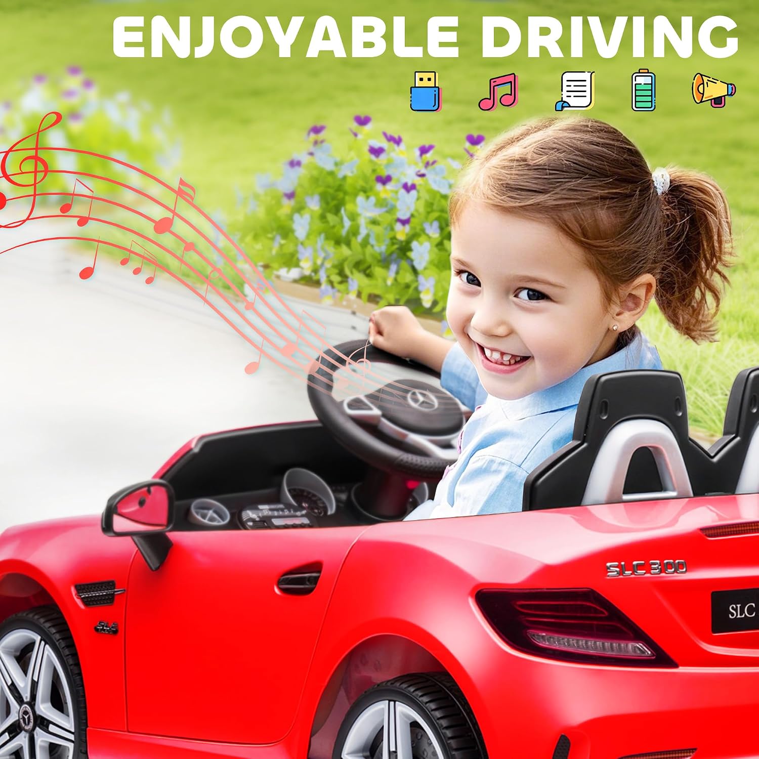 Aosom Mercedes SLC 300 Licensed 12V Ride On Car for Kids with Remote Control, 2 Speeds, Battery Powered Kids Electric Car with Music, Lights, Suspension for 3-6 Years Old, Red