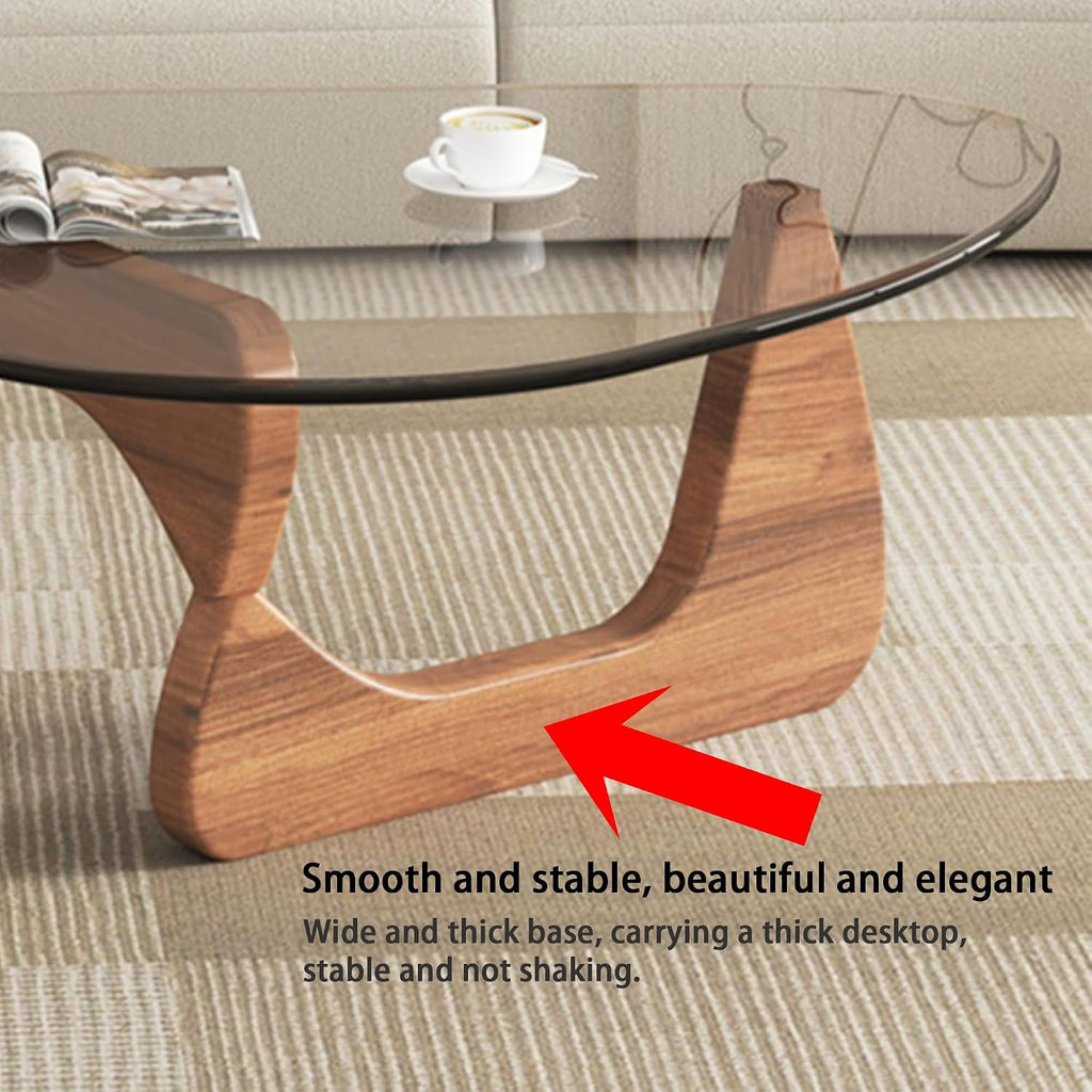 EASYSOUL Modern Glass Coffee Table, 32.68' D x 22.44' W x 15.75' H, Abstract Round Tea Tables for Living Room Home Office Industrial Cocktail Tables (Walnut-Clear Glass, 32.68')