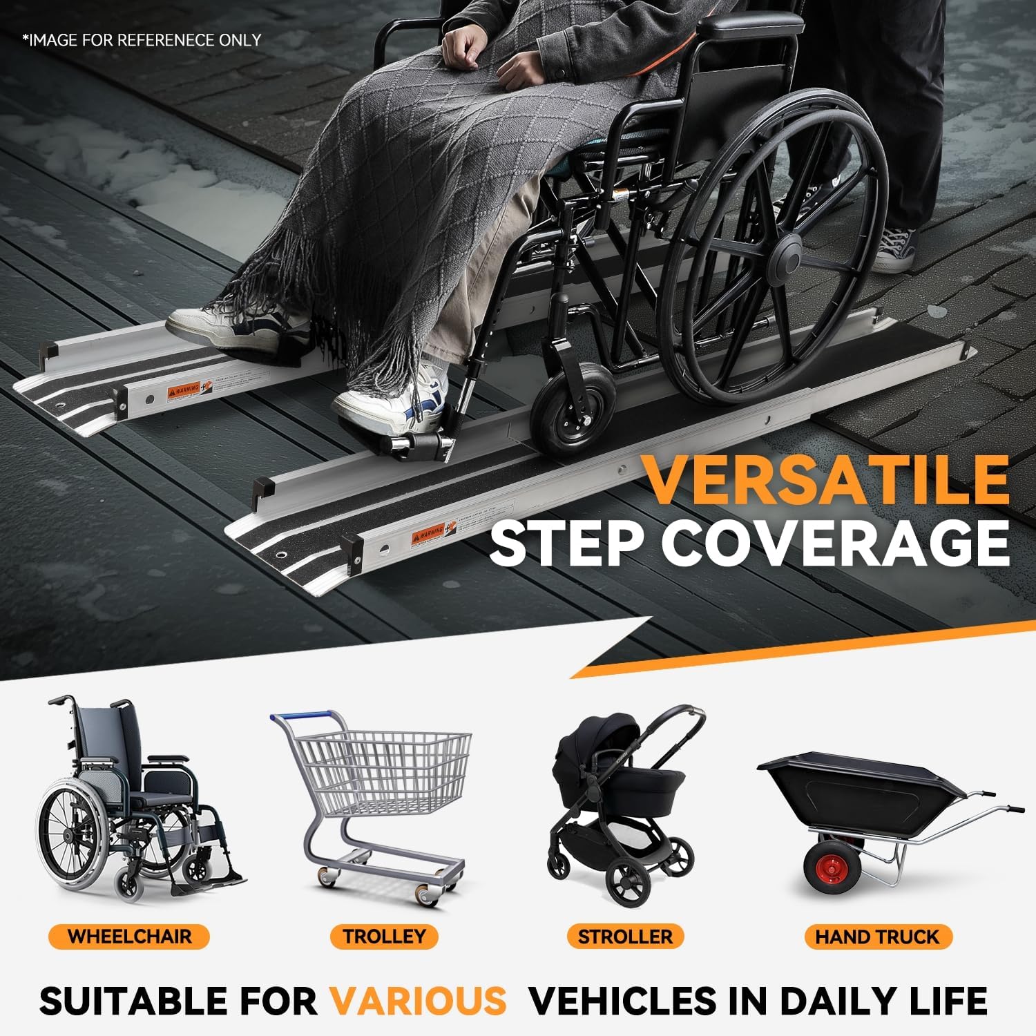 Auto Dynasty 6FT Adjustable Wheelchair Ramp, Portable Telescoping Folding Aluminum Wheel Chair Threshold Ramps for Home Steps Doorways, 72' L x 7.4' W, 1200Lbs Capacity (2 Pack)