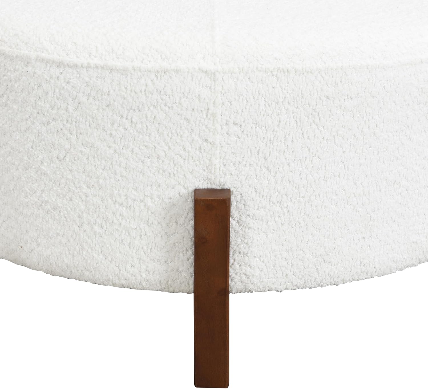 Christopher Knight Home Holmes Modern Boulce Upholstered Ottoman Coffee Table, Wooden Round Cocktail Ottoman, Large Living Room Sofa Footstool/Footrest, White+Walnut