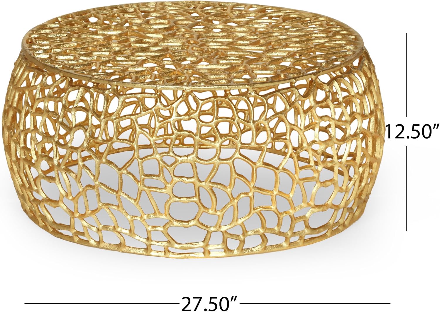 Modern Solid Aluminum Round Coffee Table with Intricate Design, Mesh Round Cocktail Table Creative Center Table for Living Room