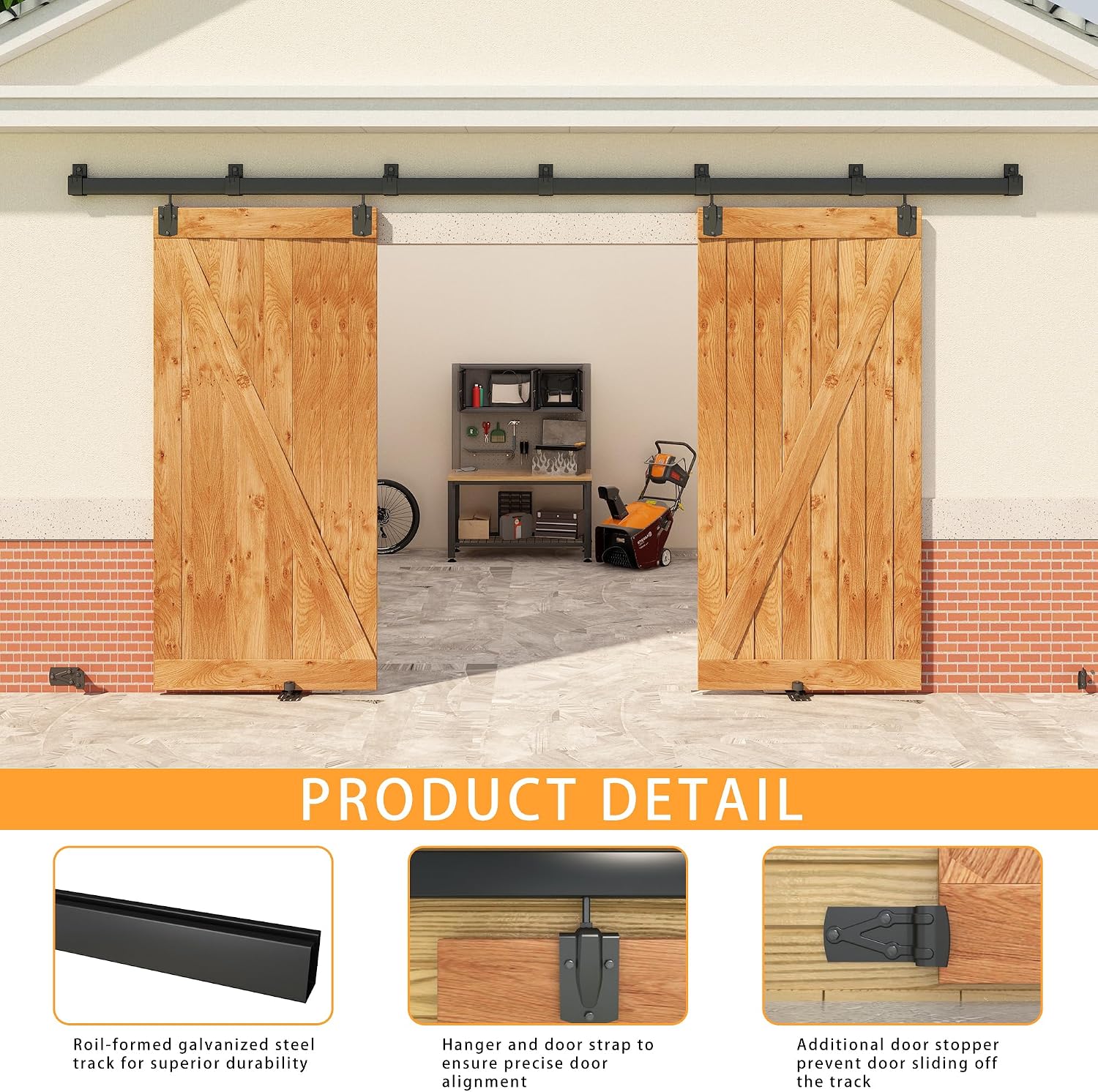 12FT Black Box Rail Exterior Barn Door Hardware Kit for 2 Doors, Sliding Heavy Duty Barn Door Track, Wall Mount Barn Door Hardware with 7 Track Brackets(Doors NOT Include)