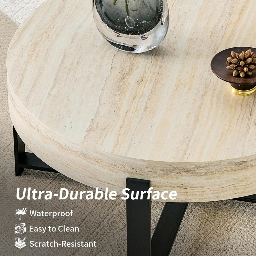 Round Coffee Table Small Modern Coffee Tables with Storage Wood Mid Century Coffee Table for Living Room Office Apartment