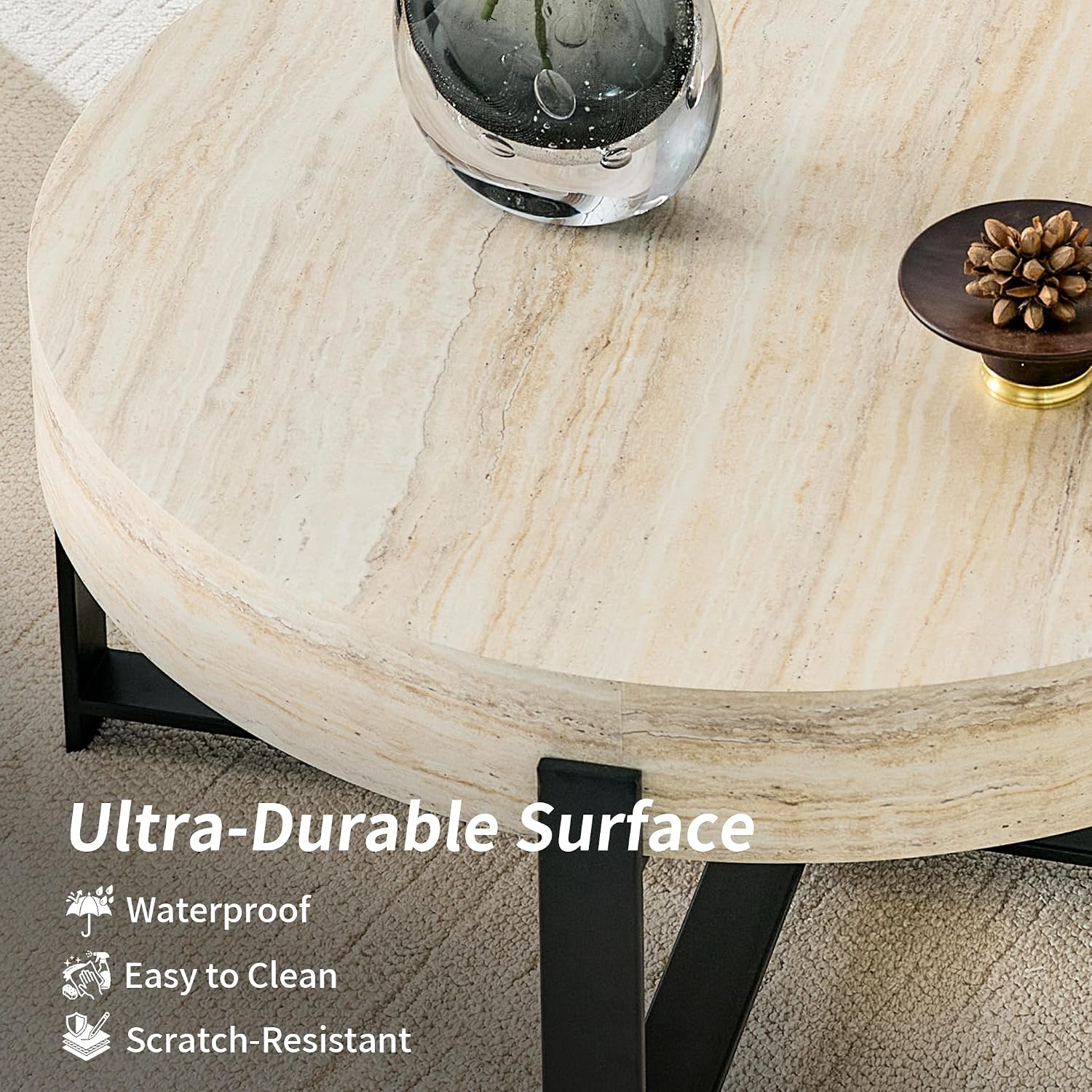 Round Coffee Table Small Modern Coffee Tables with Storage Wood Mid Century Coffee Table for Living Room Office Apartment
