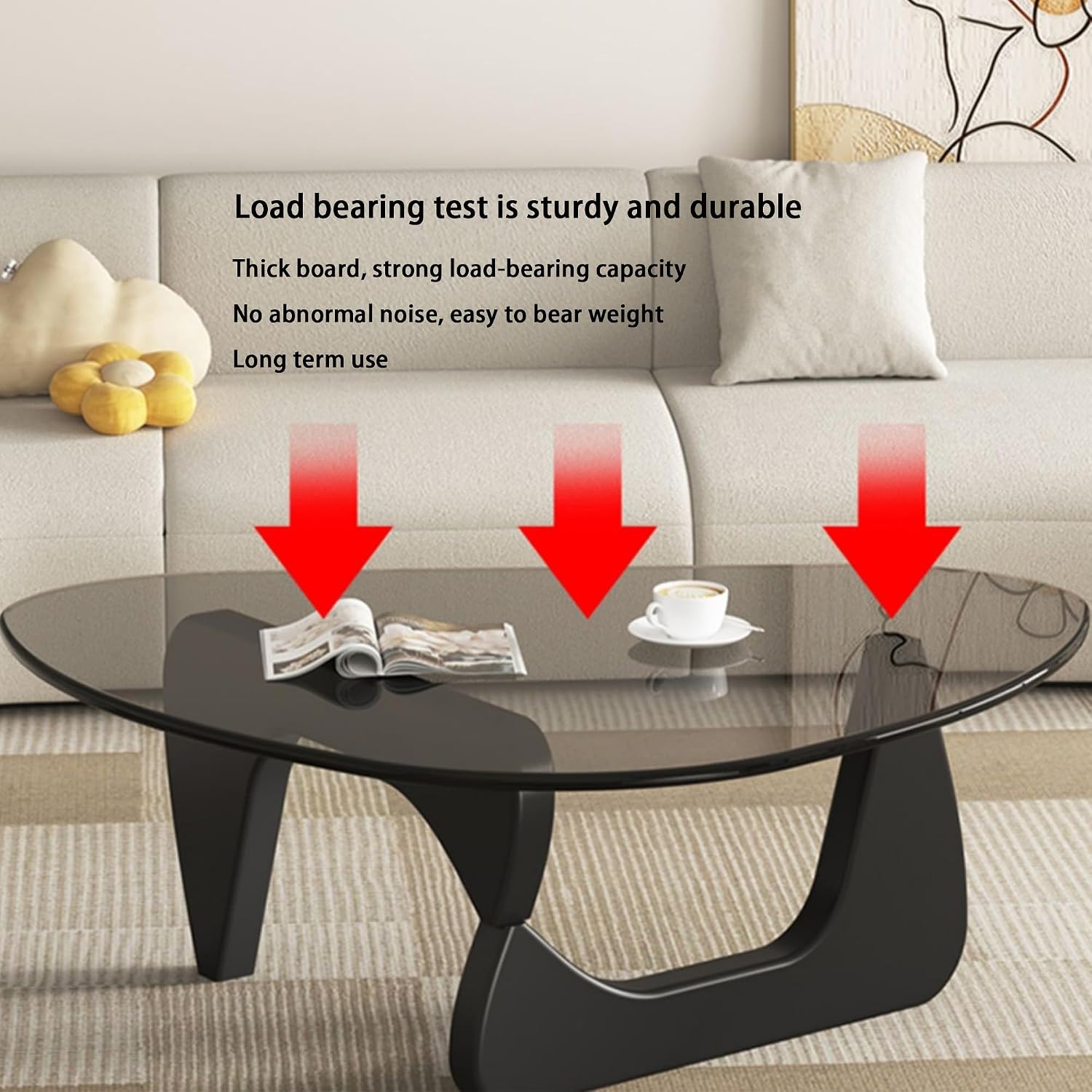 EASYSOUL Modern Glass Coffee Table, 44.88' D x 32.28' W x 15.75' H, Abstract Round Tea Tables for Living Room Home Office Industrial Cocktail Tables (Black-Gray Glass, 44.88')