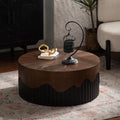30.31'' Handcrafted Round Coffee Table for Living Room, Modern Mid-Century Circle Drum Wood Coffee Table, Easy Assembly, Black & Walnut